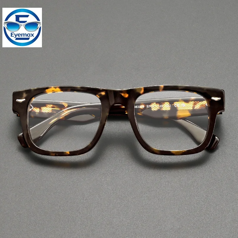 Fashion Transparent Green Square Eyeglasses Frame Retro Acetate Prescription Spectacles Frame Wood Grain Temples for Men Women