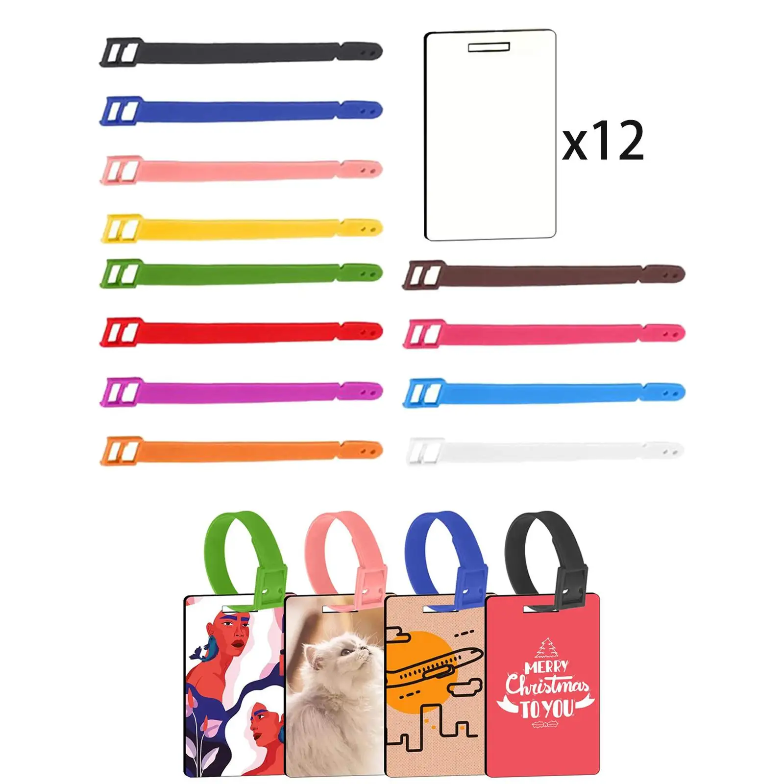 12Pcs Sublimation Blank Luggage Tags DIY Double Sided with Strap