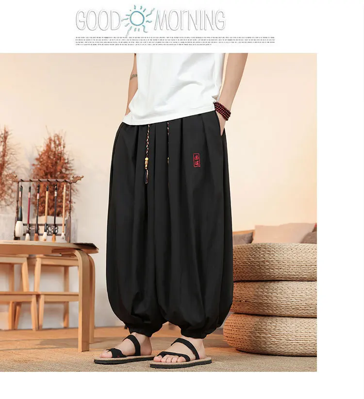 Plus Size 8XL Pants Men Summer Ice Silk Thin Lantern Pants Men Fashion Loose Breathable Casual Comfortable Wide Leg Trousers Men