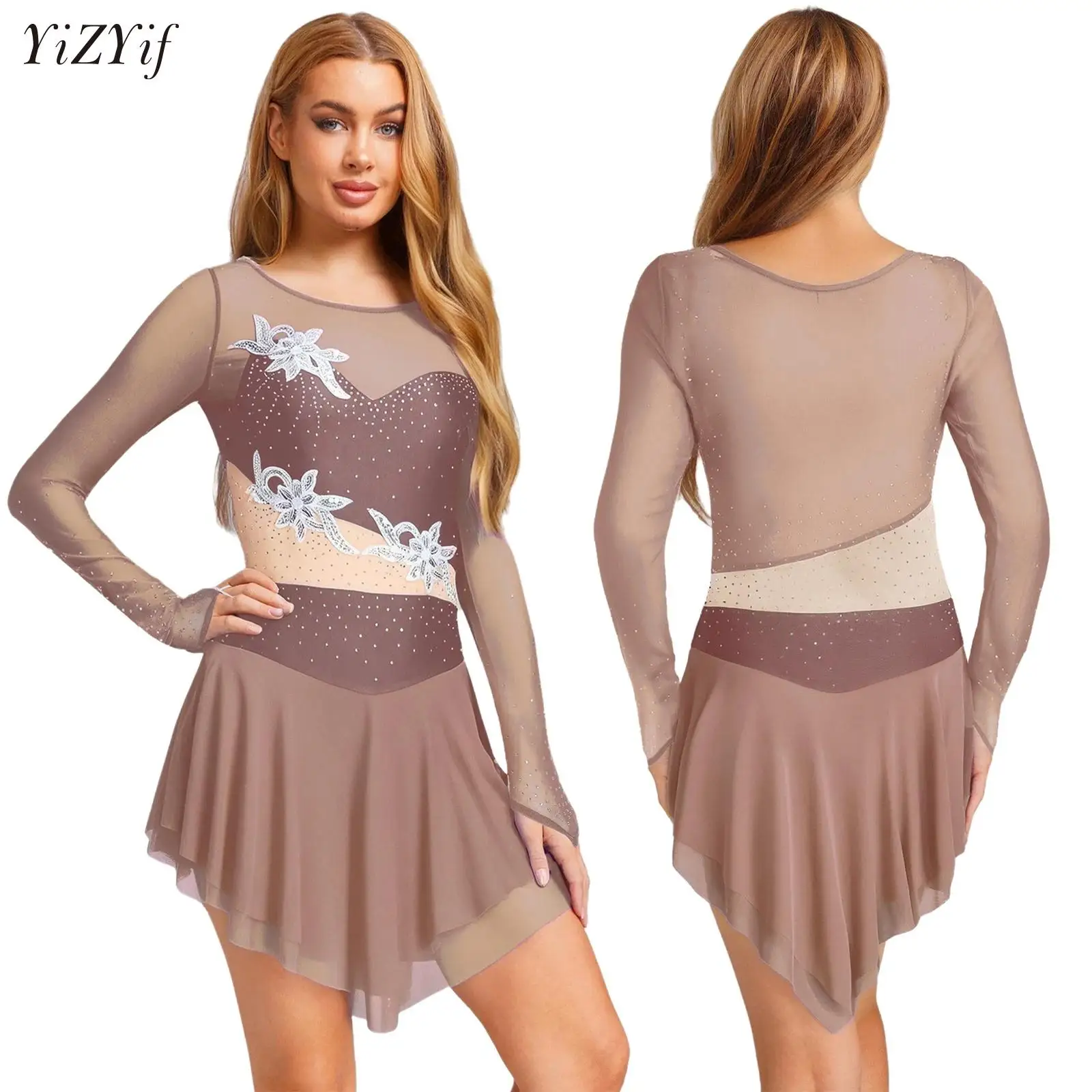 

Women's Ballet Dance Dress Rhinestones Gymnastic Artistic Figure Skating Costume Lyrical Dance Leotard Mesh Tulle Skirt Dress