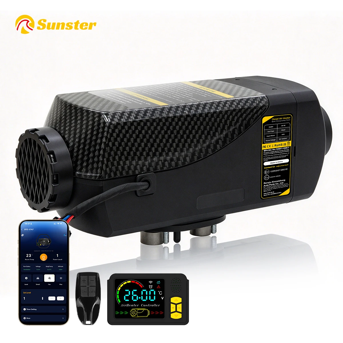 2KW Diesel-Standheizung 12V 24V Bluetooth-Fernbedienung Aluminiumkern-Heizgerät für Wohnmobil, Camper, LKW, Boot, Zelt, Camping
