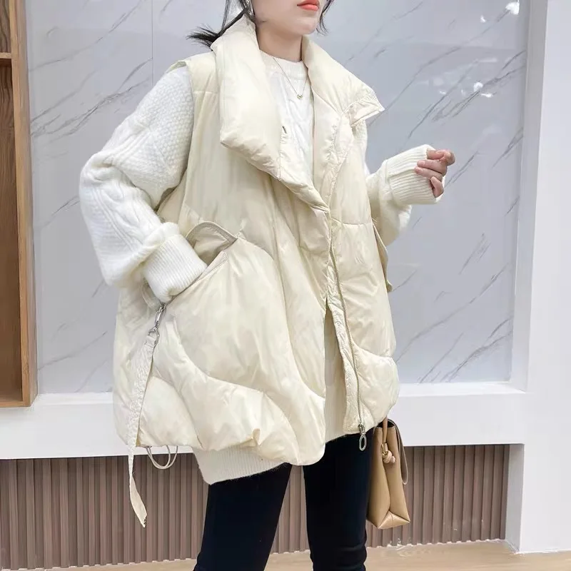 Down Cotton Vest Women Loose Solid Sleeveless Jacket Coat Female Black White Warm Vests Autumn Lightweight Waistcoat 2023 Winter