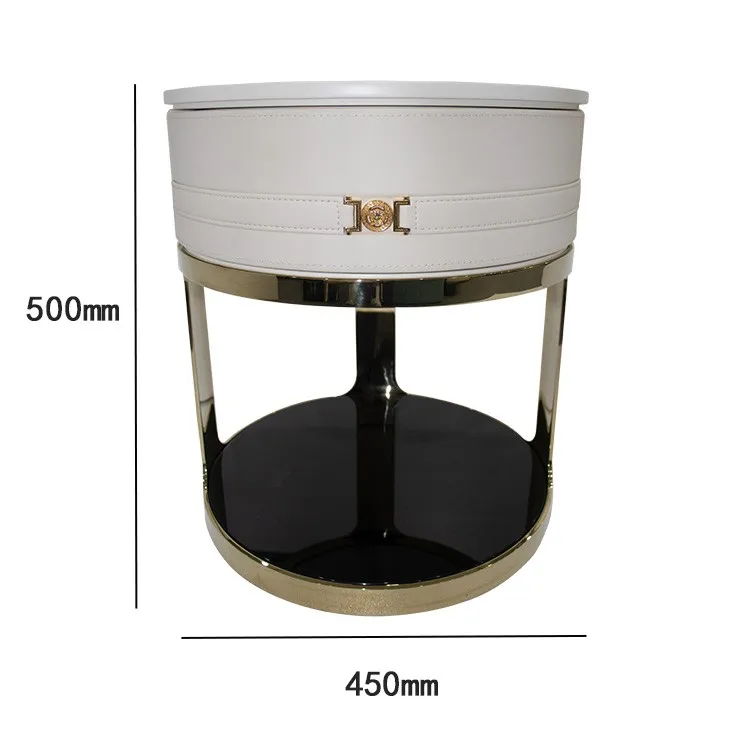 Meja samping tempat tidur modern minimalis dengan lapisan pernis kulit putih mengkilap