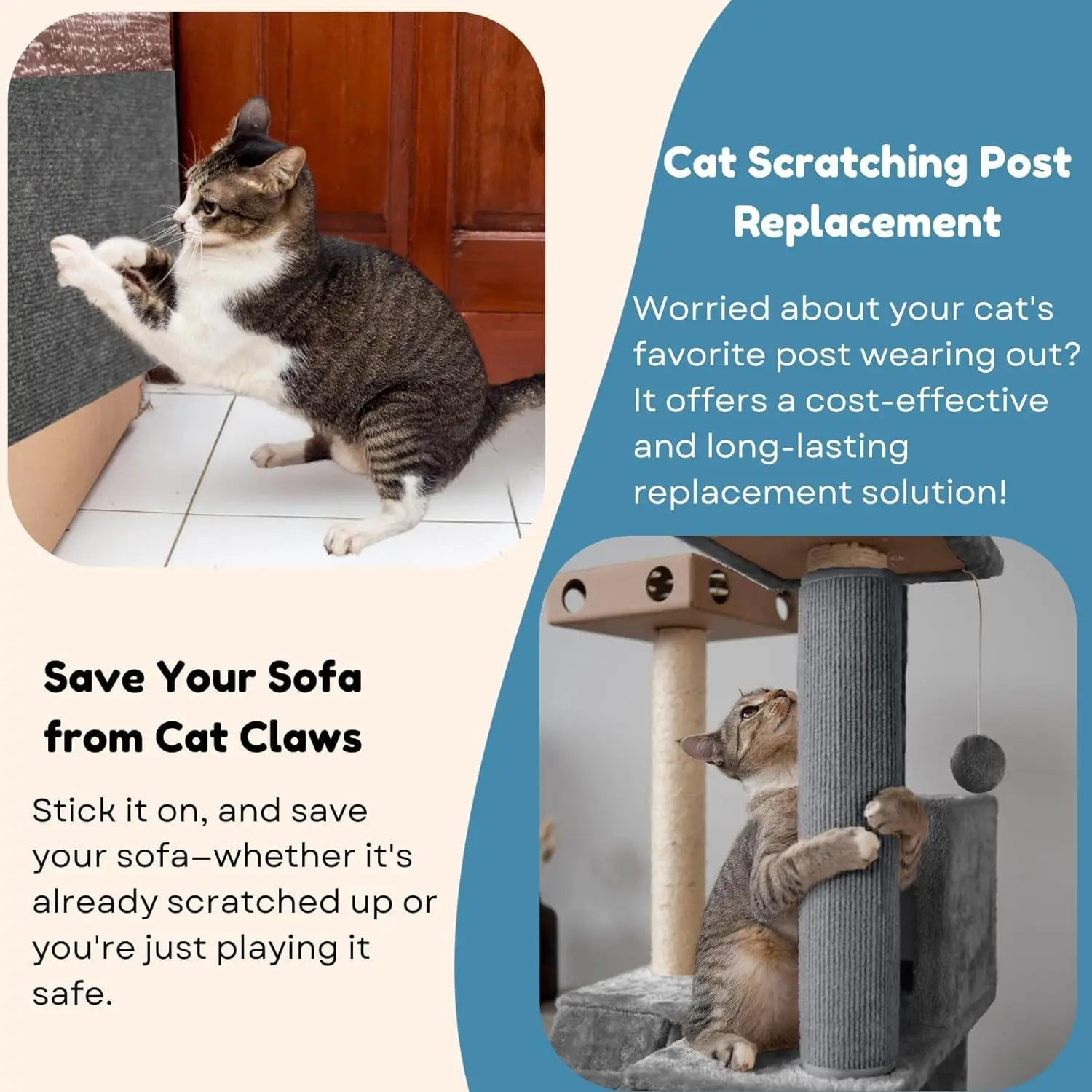 Trimmable self-adhesive carpet mats are suitable for cat tree frames, cat wall furniture steps, cat scratch columns