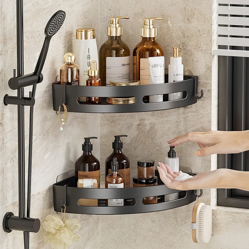 Bohrfreies Eck-Duschregal, Wandmontierter Organizer für Dusche und Badezimmer-Aufbewahrung