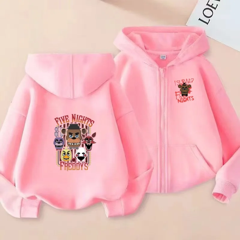 

Children's Cartoon Anime Terror Print Sweatshirt Zipper Style Letter Hoodie Fashion Cardigan Girls Boy 3-12Yrs Casual Loose Coat
