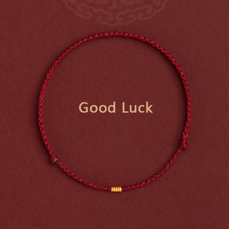Luxurious Handmade Gold Bead Red String Good Fortune Bangles Adjustable Stylish Jewelry for Men Women