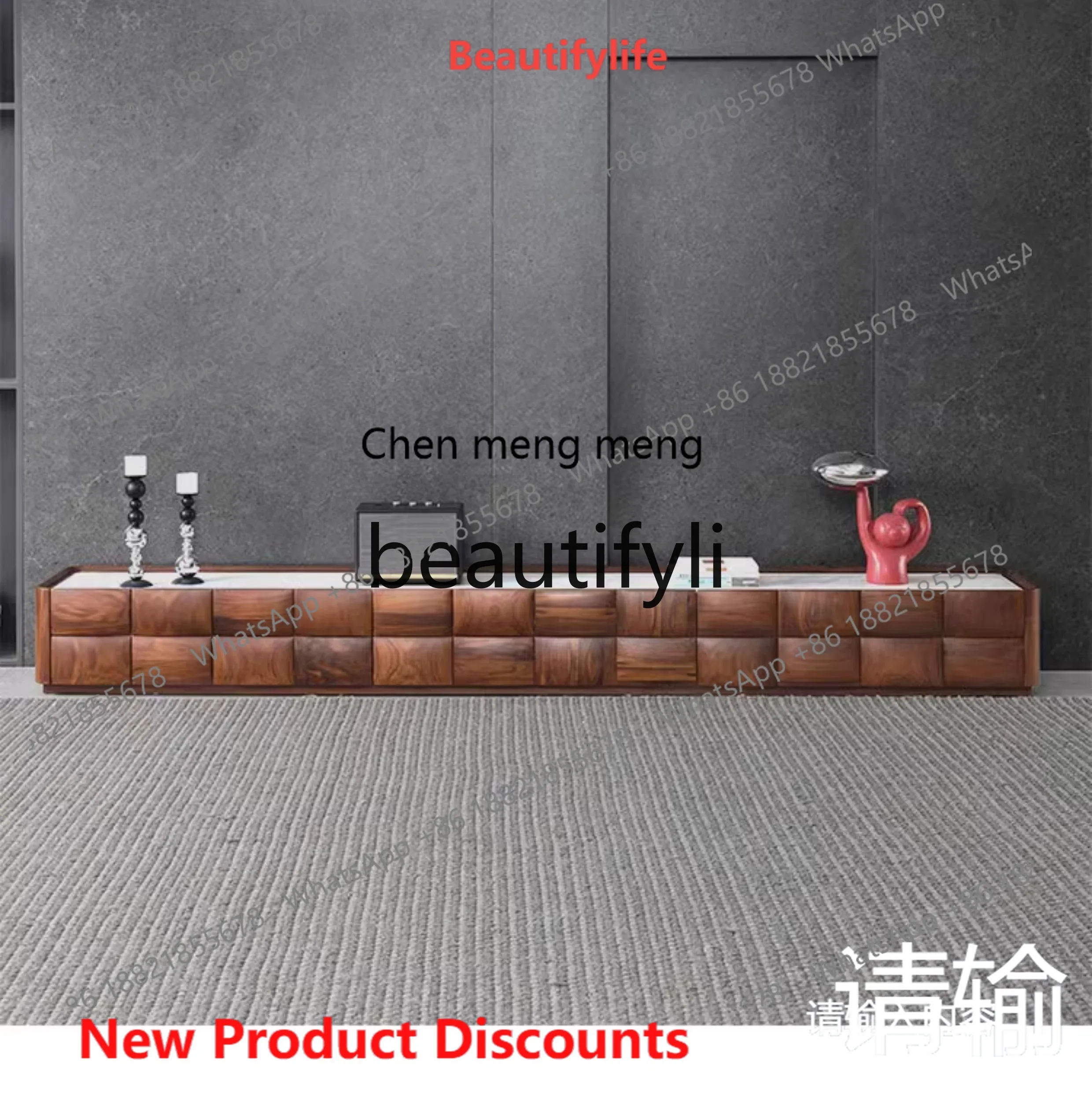 

2003 Black Walnut Wood Rock Slab TV Cabinet Modern Minimalist Solid Wood Floor-standing Living Room Home Storage Cabinet