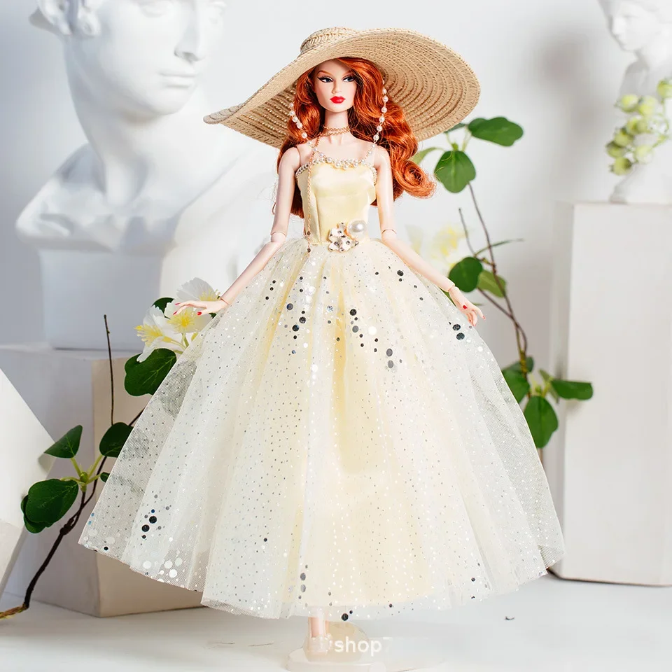 Ornate dress gown / golden clothing set + shoes / 1/6 Doll clothes suit outfit accessories for 30cm Xinyi Fr2 ST PP Barbie Doll