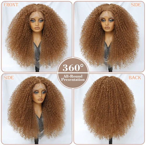 Imagen 2 del producto Pelucas de encaje sintético Jerry Curl de 24 pulgadas, pelucas rizadas ombré Borgoña para mujer Afro, pelucas frontales de encaje Latisha negras para mujer