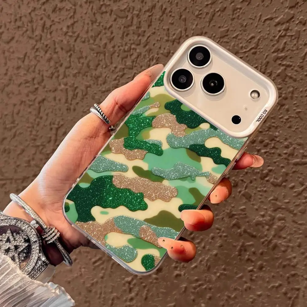 Funda de teléfono con patrón de camuflaje verde adecuada para iPhone 17 16 15 14 13 12 11 Pro/Max/Plus contraportada anticaída y a prueba de golpes