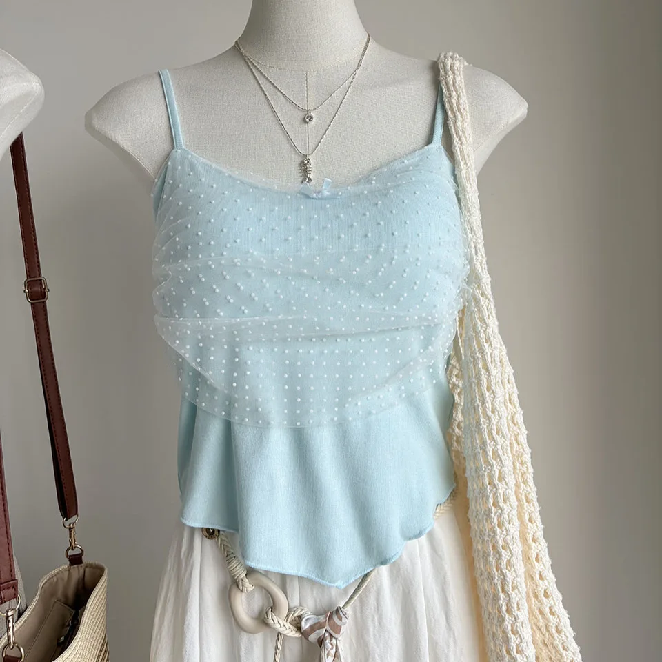Unique Elegant Blue Lace Strap Vest Women's Summer New Style with Chest Pad Inner Wear Base Shirt Top Thin Model from China