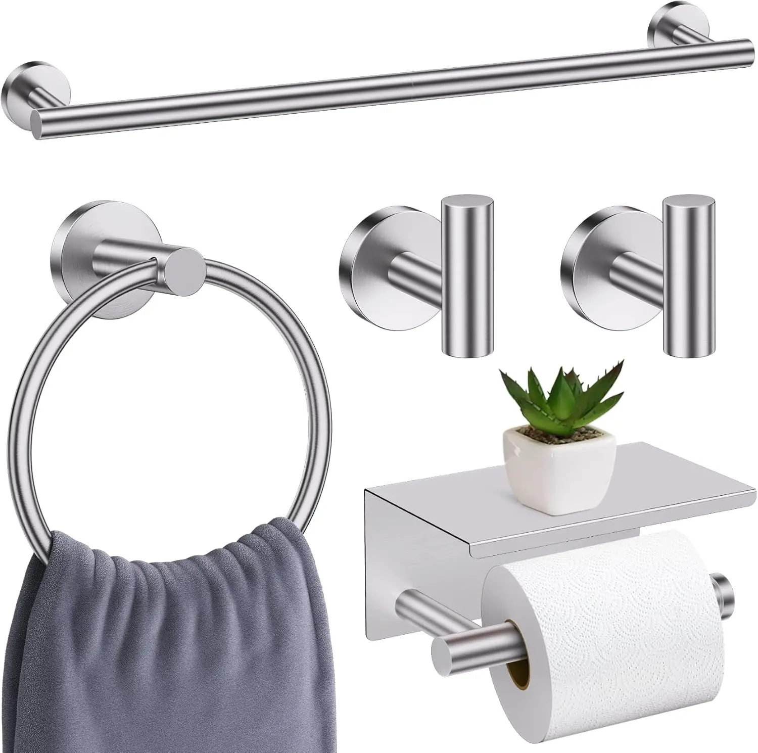 

5-Piece Brushed Nickel Bathroom Hardware Set with Upgraded Toilet Paper Holder and Towel Rack for Wall