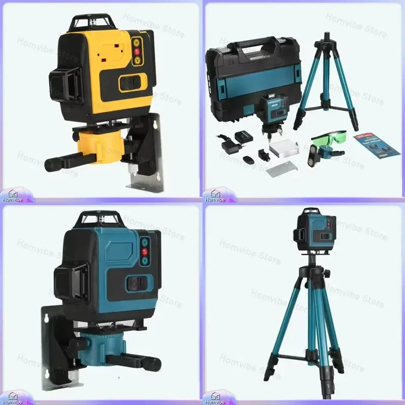 

4D Green Laser Level with 1m Tripod for Home Improvement DIY Construction Layout Carpentry Plumbing Wall Hanging 50m Range