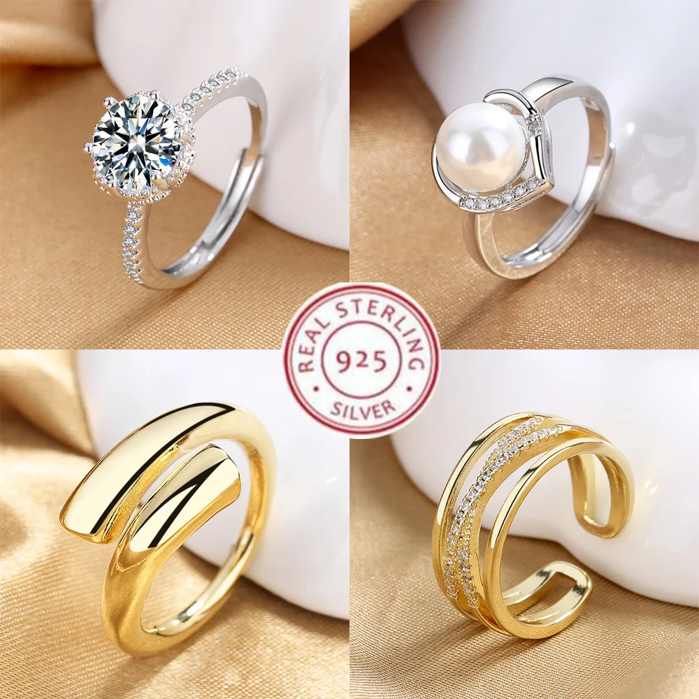 925 Sterling Silver Ring Open Adjustable Silver/Gold Ring Fashion Exquisite Student Girlfriend Jewelry Accessories Wedding Party