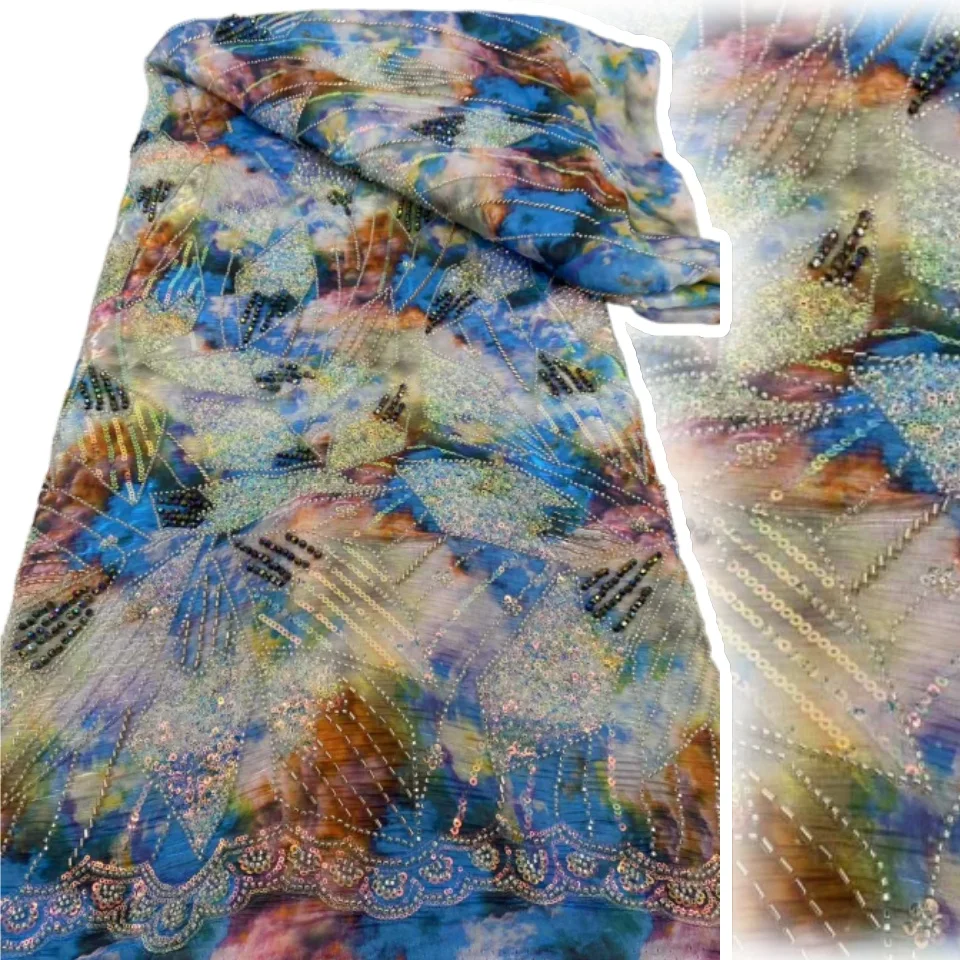Hot Sale New Advanced Printed Fabric 2025 New Luxury Sequins Tulle Beads Lace Fabric for Wedding Dresses Sewing Material SZ1620