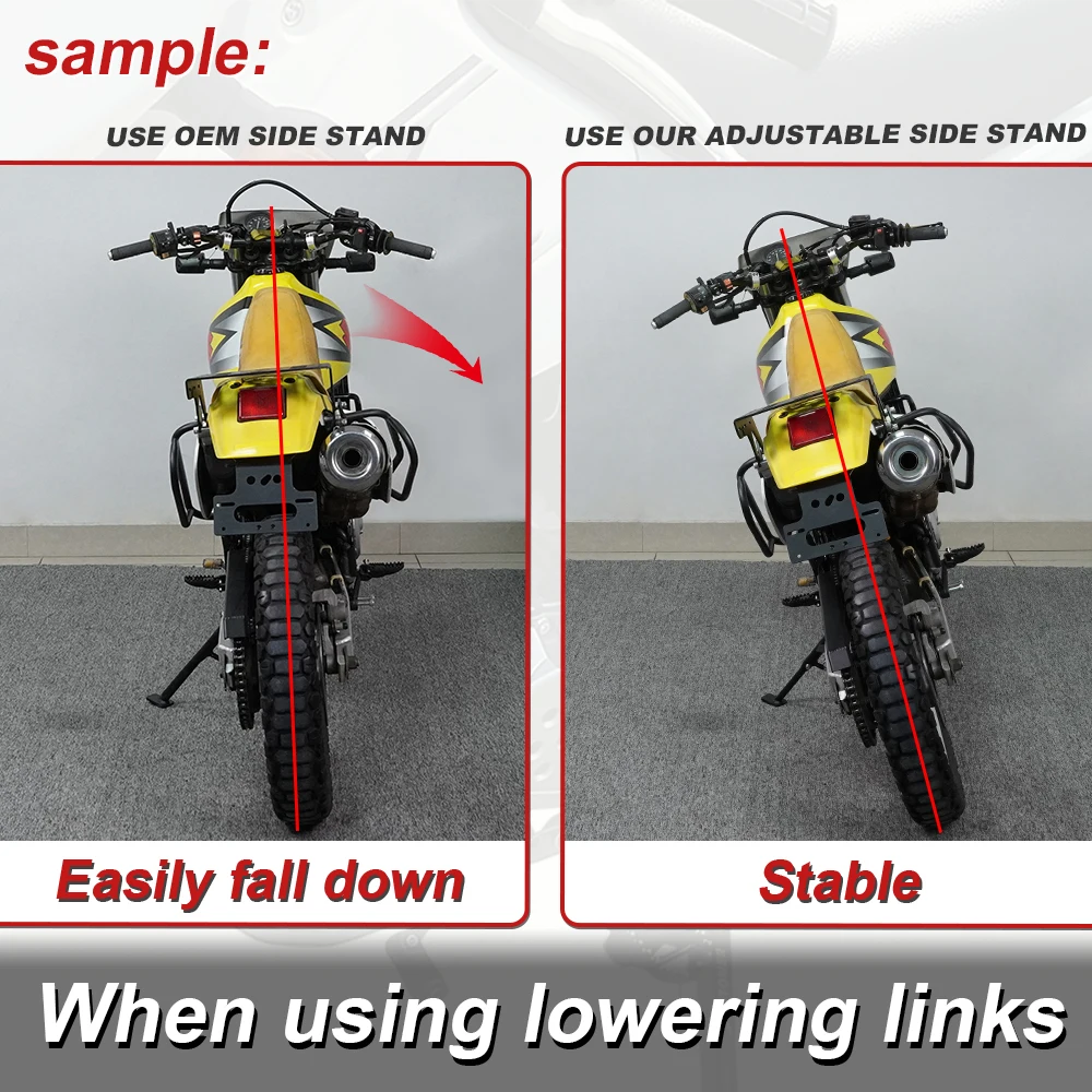 صالح لسوزوكي DR200S DR 200S 2015-2019 2020 وقوف السيارات القدم الجانب حامل داعم حامل دراجة نارية قابل للتعديل مسنده حامل جانبي #2