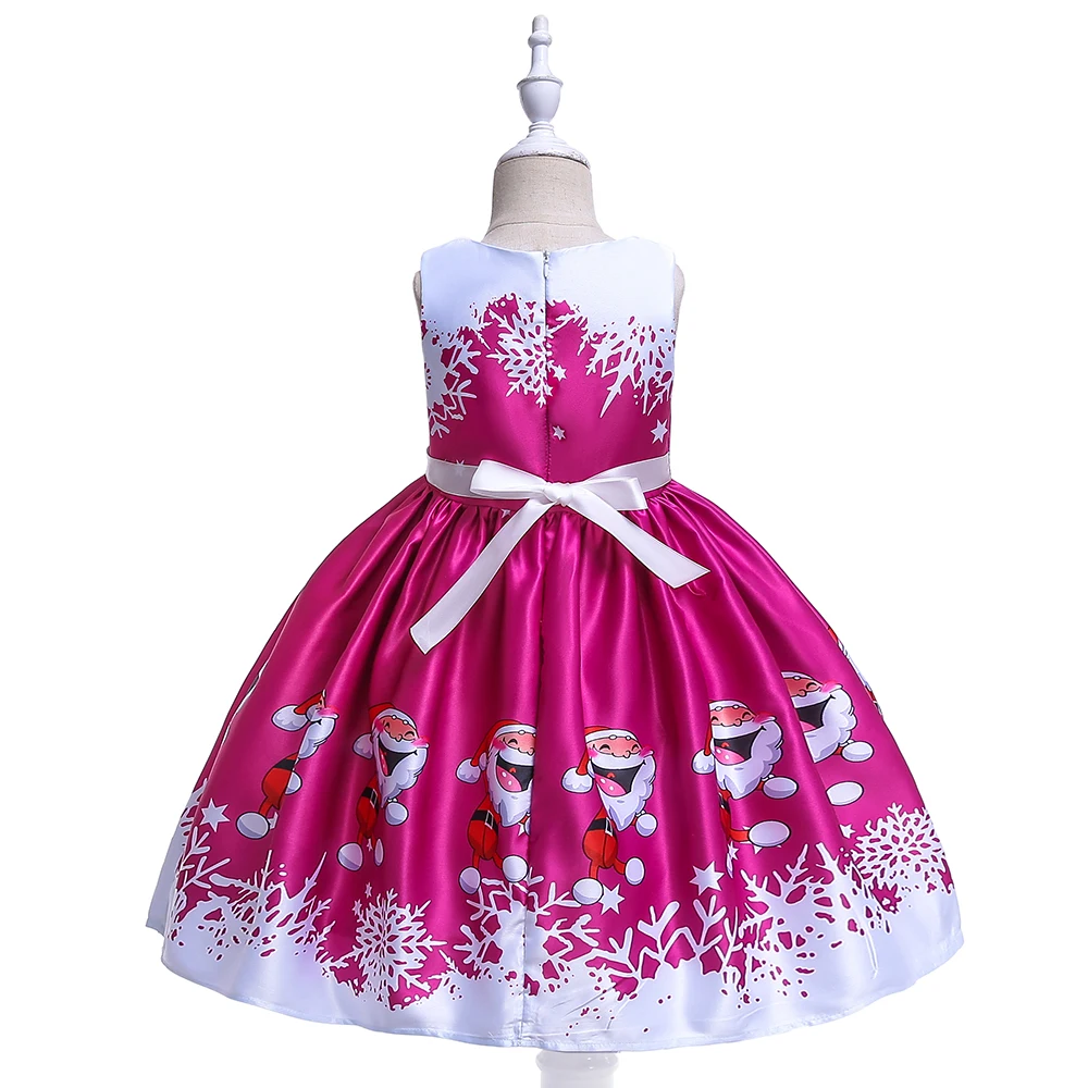 Fancy Santa Claus Dress for Girls Christmas Costumes Elegant Snowflake Xmas Printed Party Girl Dresses Birthday Carnival Vestido