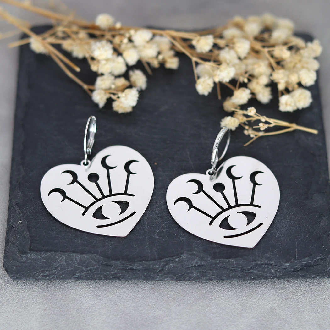 Chandler Devil Eye Moon Charms Heart Stainless Steel Pendant Earrings Jewelry Making Giant Vintage Earrings Women Craft Metal