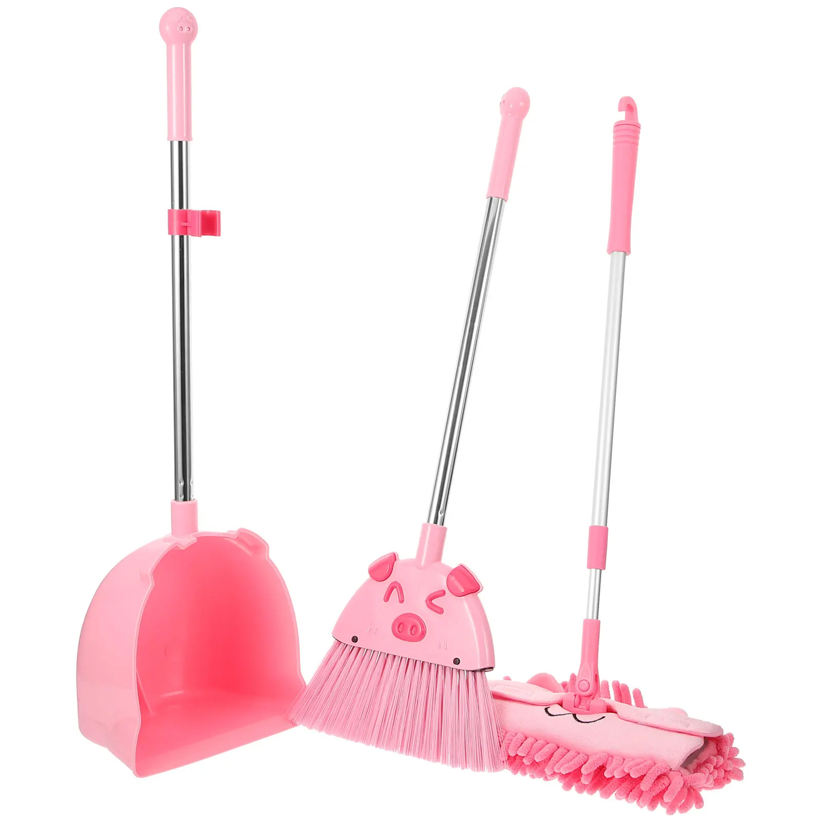 1Set Adorable Pig-Shaped Broom Dustpan Set for Toddlers Kids Mop Cleaning Kit Educational Home Chores Learning Tool