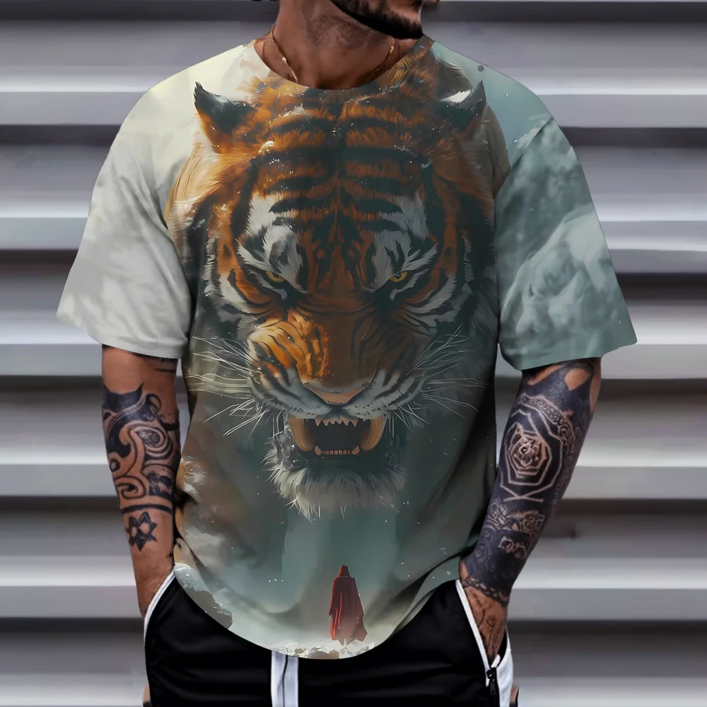 

Мужская футболка, летняя модная футболка с коротким рукавом Mighty Tiger с 3D принтом, мужская повседневная модная свободная персонализированная футболка