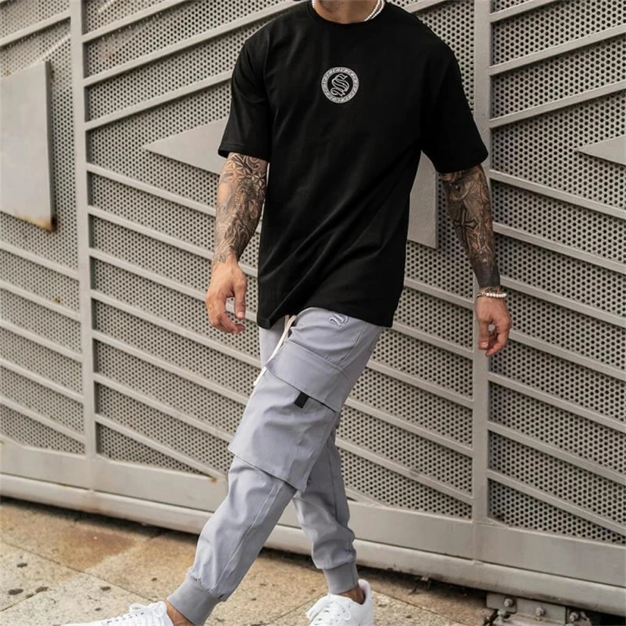 Summer New Men's Brand Cotton Loose Fitness T-Shirt Men's Gym Training Sweat Absorption Sports Short Sleeve Casual Black Tops