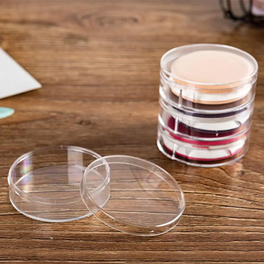 Makeup Powder Puff Box Clear Empty Stackable Waterproof Storage Plastic Round Shaped Air Cushion Box