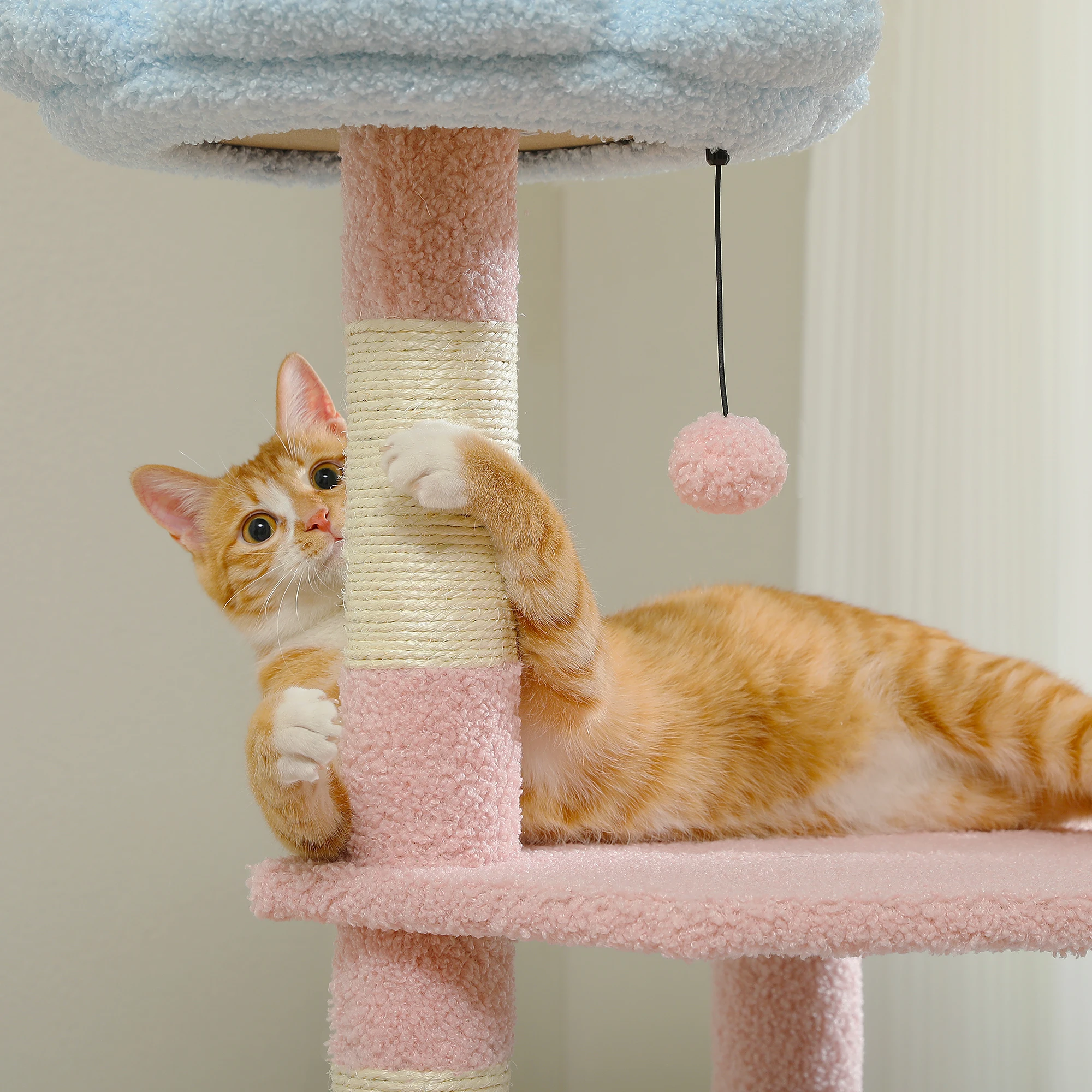 Flower Cat Tree47.2" Multi-Level Cat Tower with Sisal Covered Scratching Posts,Cute Cat Condo for Indoor Small Medium Cats,Pink