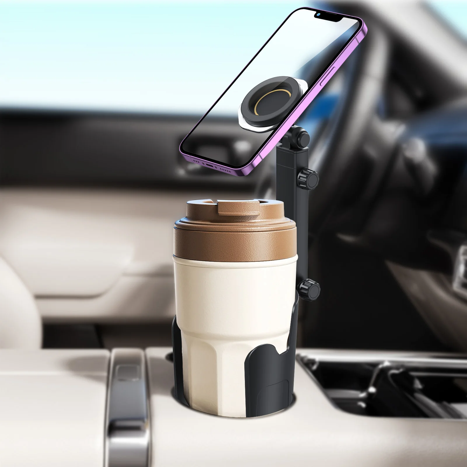Car 2-1 Magnetic Mobile Phone Holder Cup Holder Magnetic Mobile Phone Holder Vertical Horizontal Rotation Universal Drink Holder