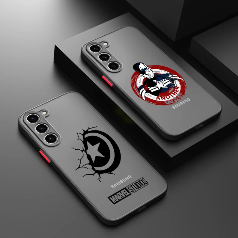 Marvel Captain America For Samsung S23 S22 S21 S20 FE S10 S9 Note 20 10 Ultra Lite Pro Plus Frosted Translucent Phone Case