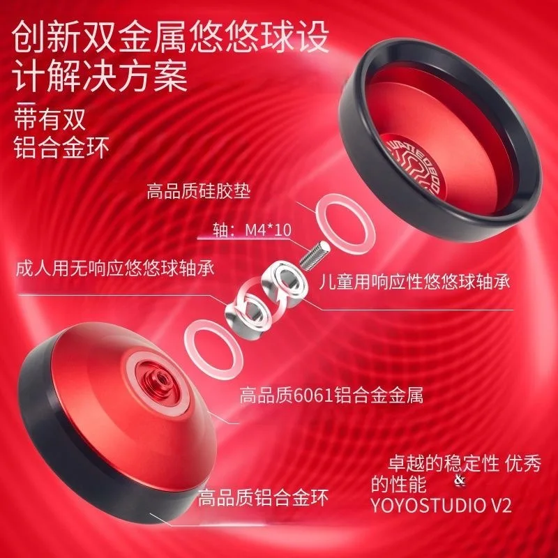 حلقة خارجية من الفولاذ المقاوم للصدأ باللون الأسود غير المستجيبة من سبائك الألومنيوم الاحترافية لألعاب اللاعب المتقدمة للمعادن YOYO