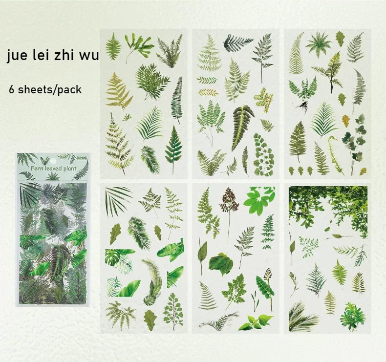 6 Sheets/pack PET Die-cut Sticker Retro Plants Flowers Ferns Clovers Lavenders DIY Scrapbook Junk Journal Collage Materials