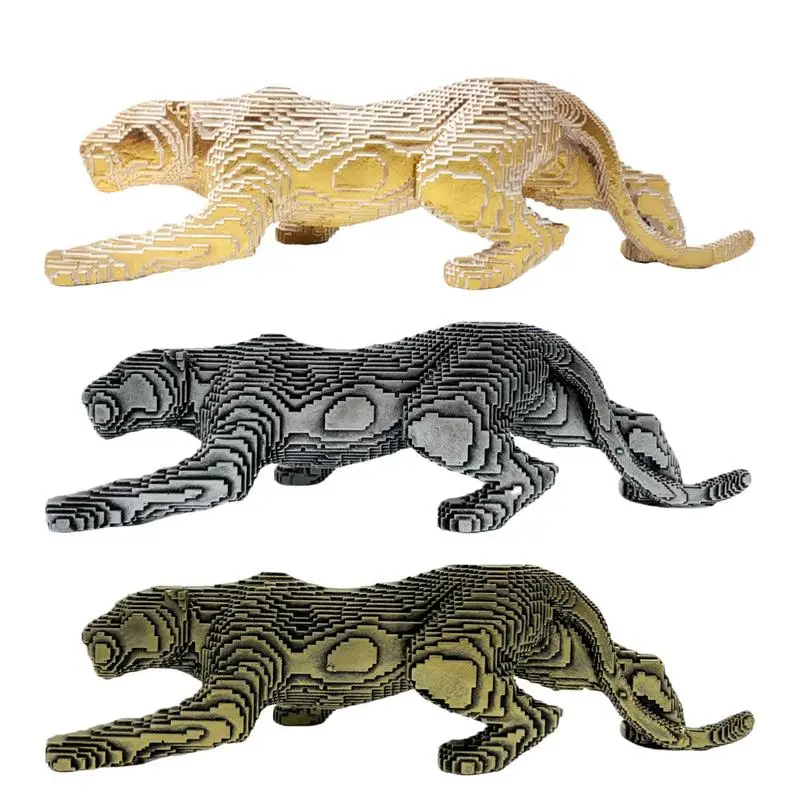 

1pcs Home Building Blocks Leopard Sculpture Desktop Ornaments Lucky Animal Leopard Figurines Miniatures Crafts Decorations