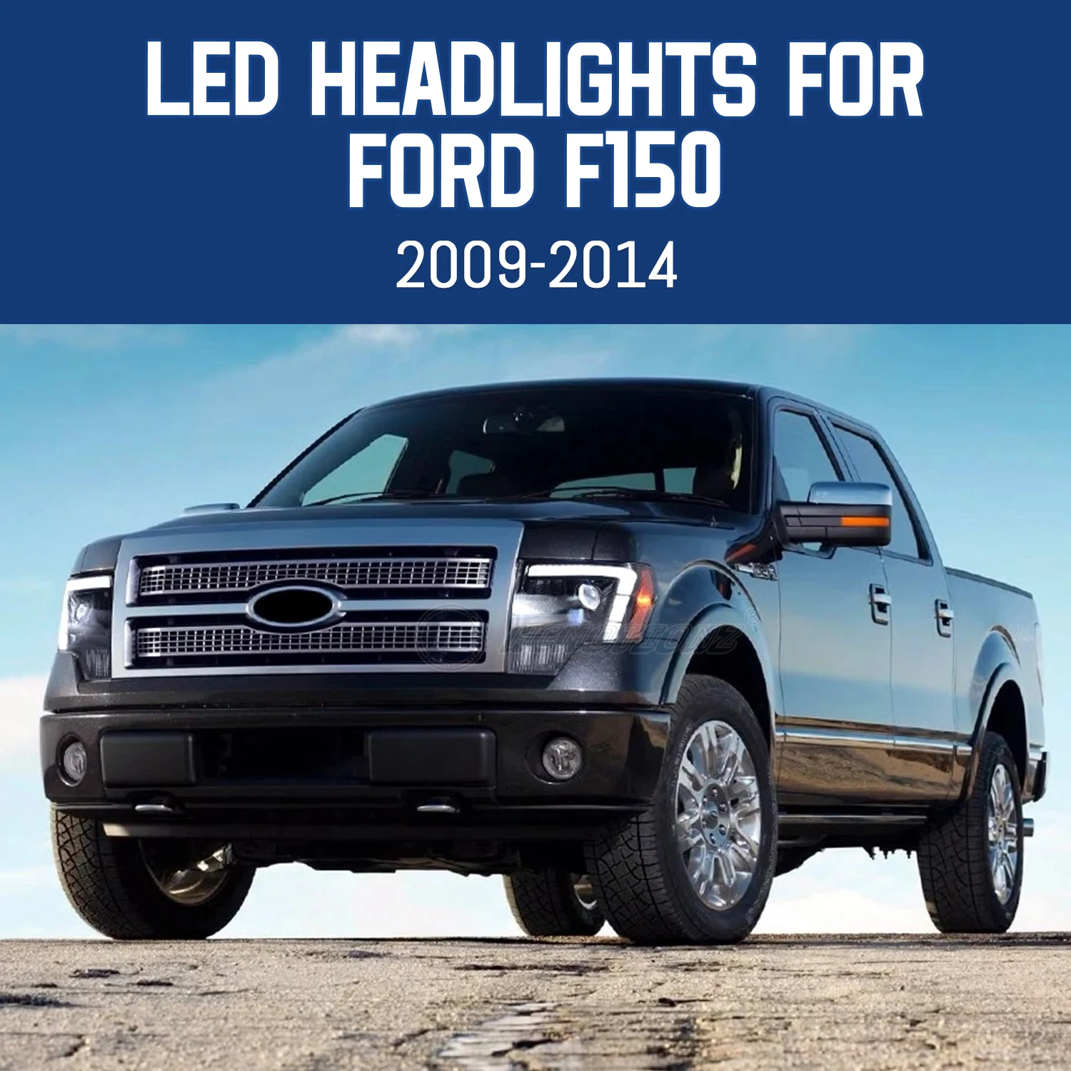 HCMOTIONZ LED Headlights for Ford F150 2009-2014 with Amber Reflector DRL Start up Animation Front Lamps Assembly