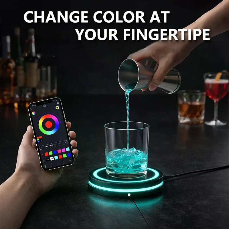 Smart Coaster Cocktail Maker Machine With LED Lights & Waterproof Design – Interactive Color-Changing Cup Pad For Home Bar