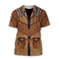 Funny Cowboy Cosplay T-shirt Men's Personality Street Short Sleeve T Shirts 3D Printed Fake Lapel Pattern Harajuku Fashion Tee