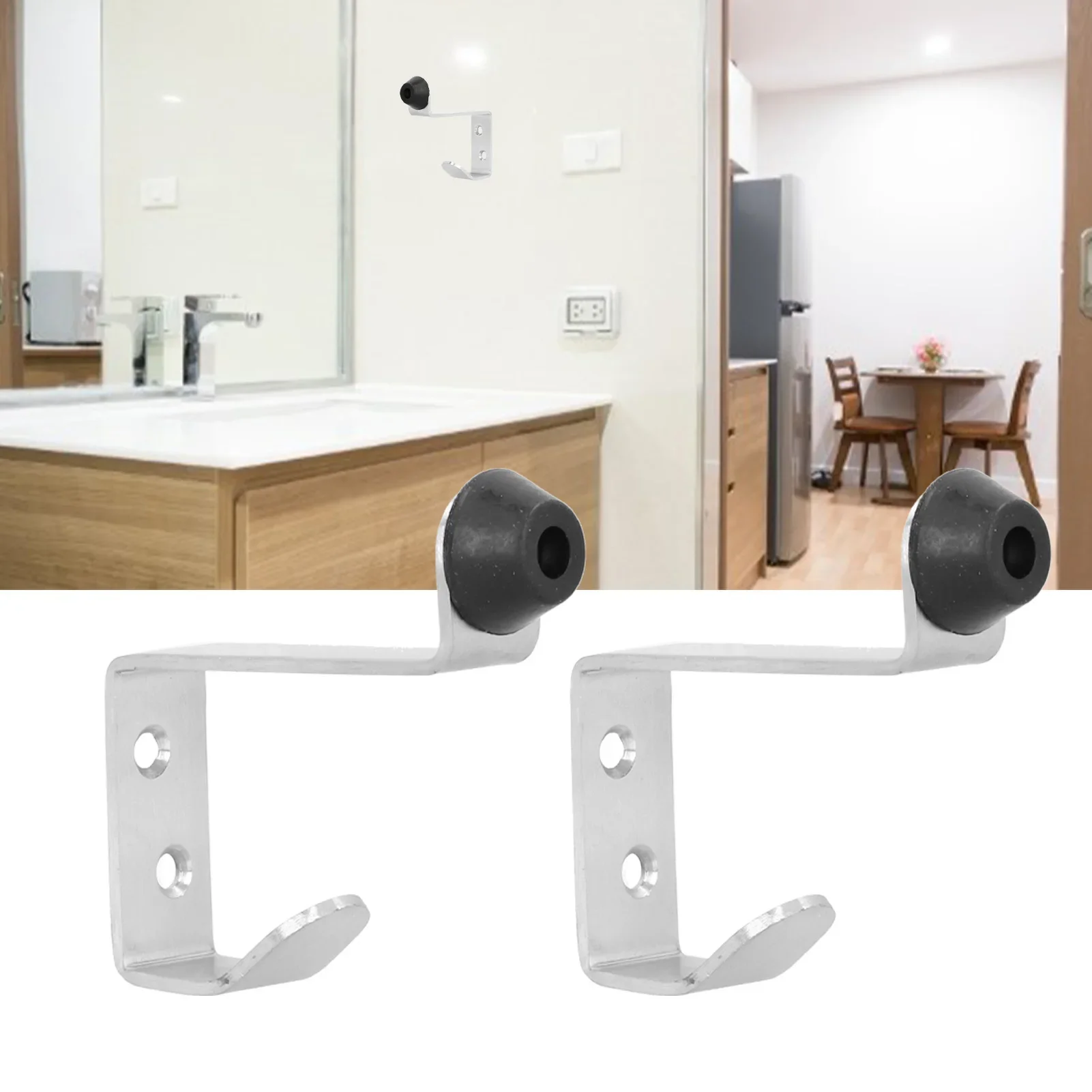 2 Set Door Stopper Stainless Steel Wall Hook Multifunctional Anti Collision Storage Hardware For Bathroom Kitchen Door