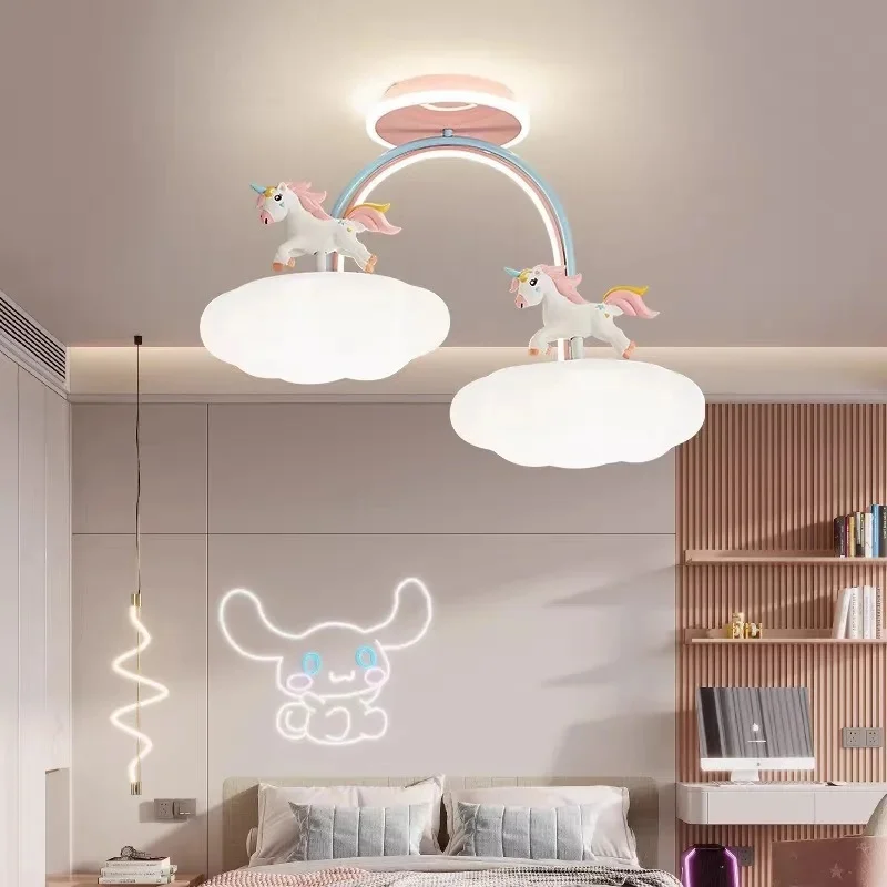 Eye-friendly Full Spectrum LED Iron Unicorn Pendant Light, Cartoon Cloud Design Cute Princess Lamp for Girls Bedroom Kids Room