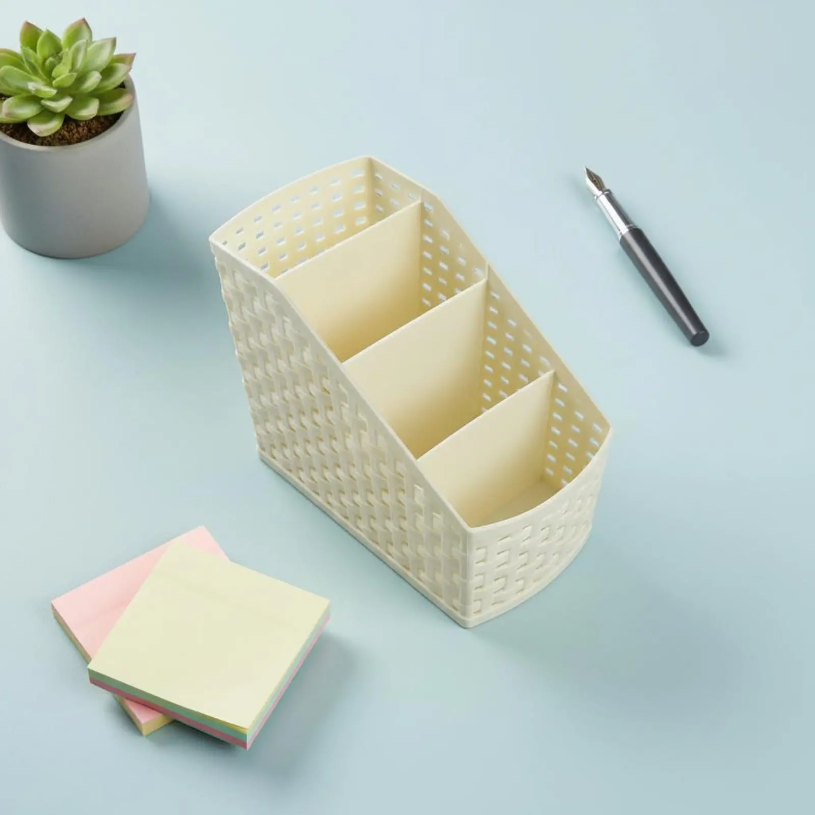 Slanted Stationery Organizer Stylish Design Desktop Storage Box Plastic Wicker-Design Storage Box Space Saving for Classroom