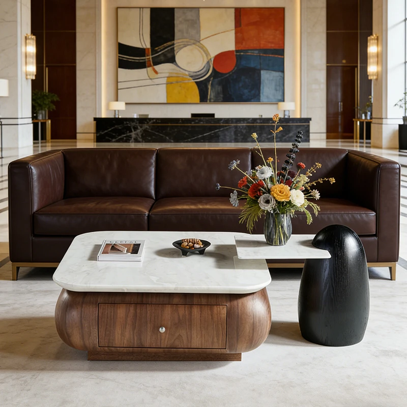 &c Medium Density Fiberboard Wood Veneer Painted Marble Coffee Table  Storage Post Modern Creative Designer Living Room