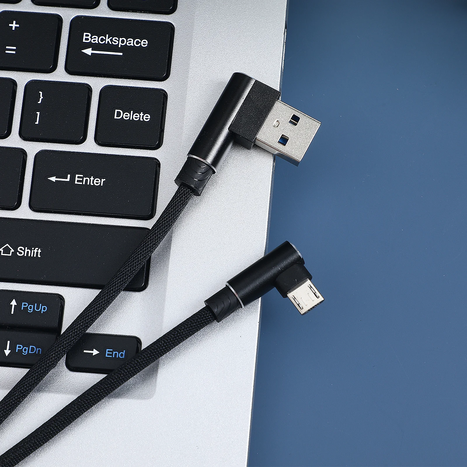 

1M Right Angle Micro Braided 2.4A 90 Degree Cord Data Universal Black Durable Nylon Fast Charging For Phone Game Video