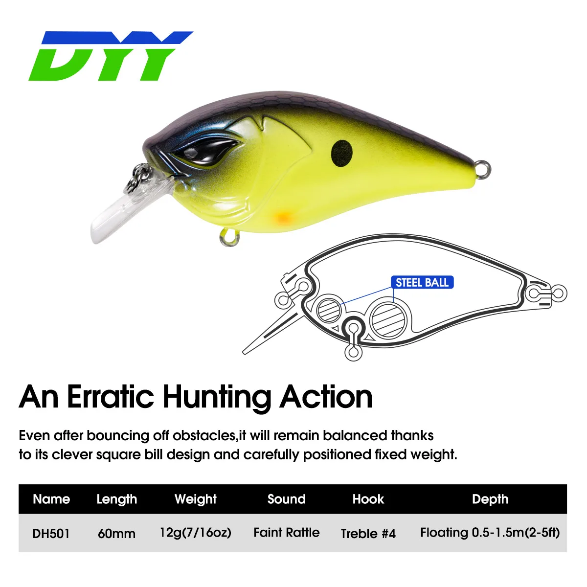 DYY 60mm 12g Shallow Squarebill Crankbaits Minnow Fishing Lure Floating Wobbler Artificial Hard Bait for Bass Trout Fishing Lure