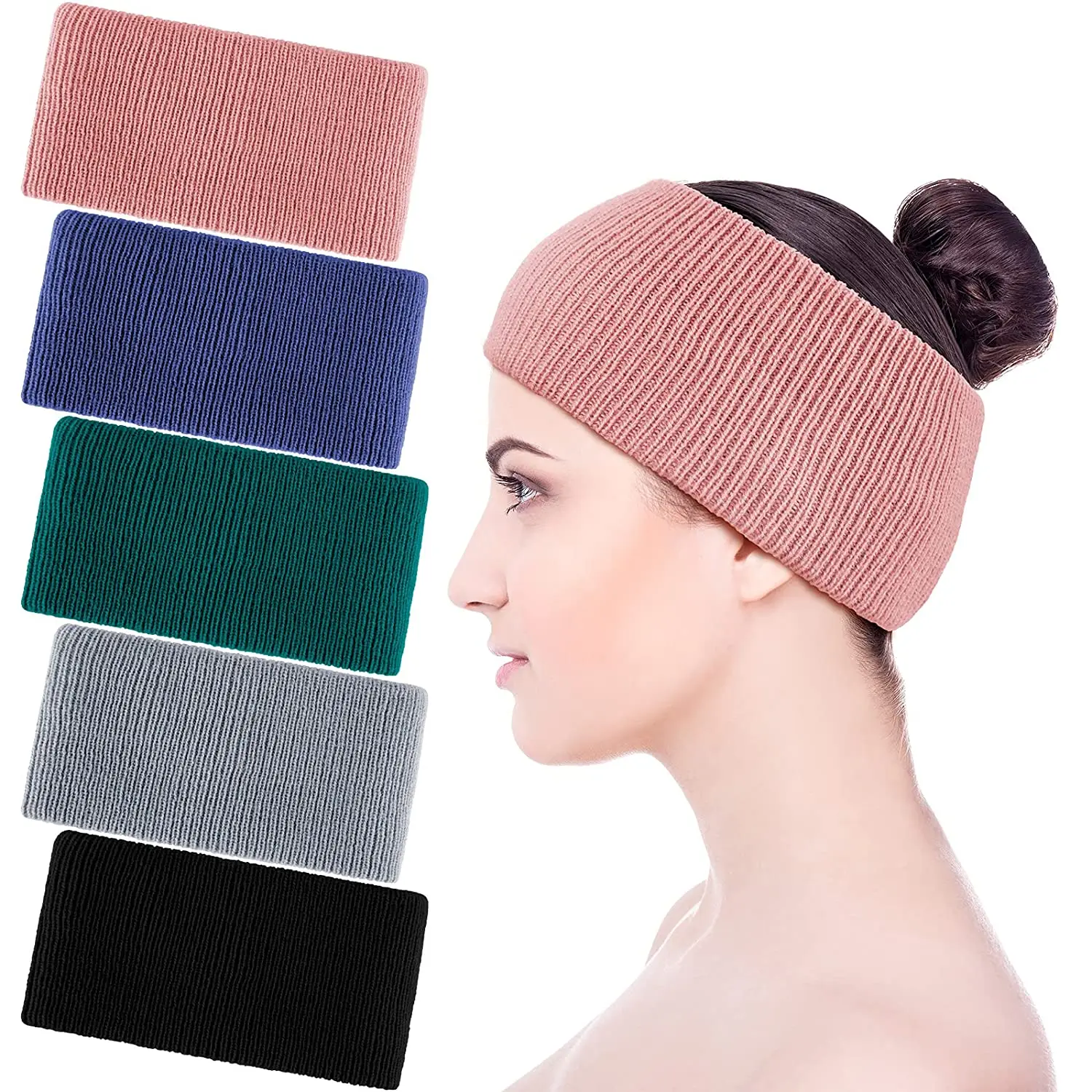 Autumn Winter Wide Side Knitted Headband For Women Girls Simple Universal Solid Color Wash Face Yoga Sports Elastic Hair Bands