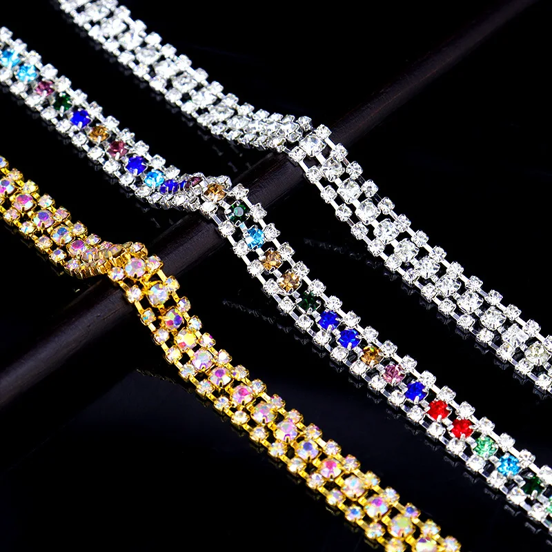 

High Bling Bling Chain Rhinestone Trimming Garment Accessories Glass Material Decorative Dress Shoe Crystal Trimming