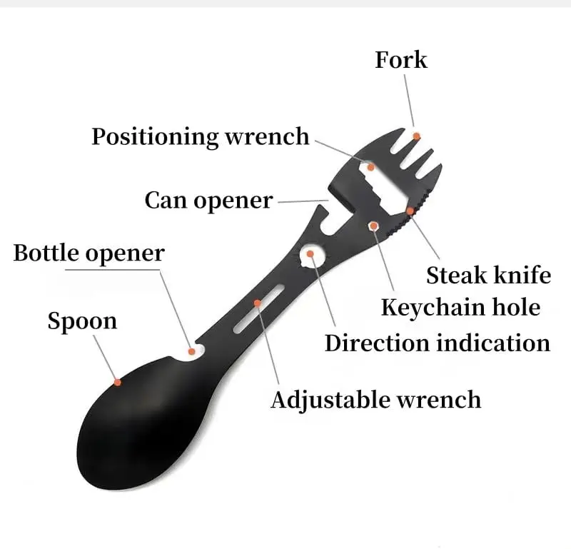 Outdoor multifunctional spoon 10-in-1 Bottle opener fork knife tableware for camping trip Field survival tools Hiking camping