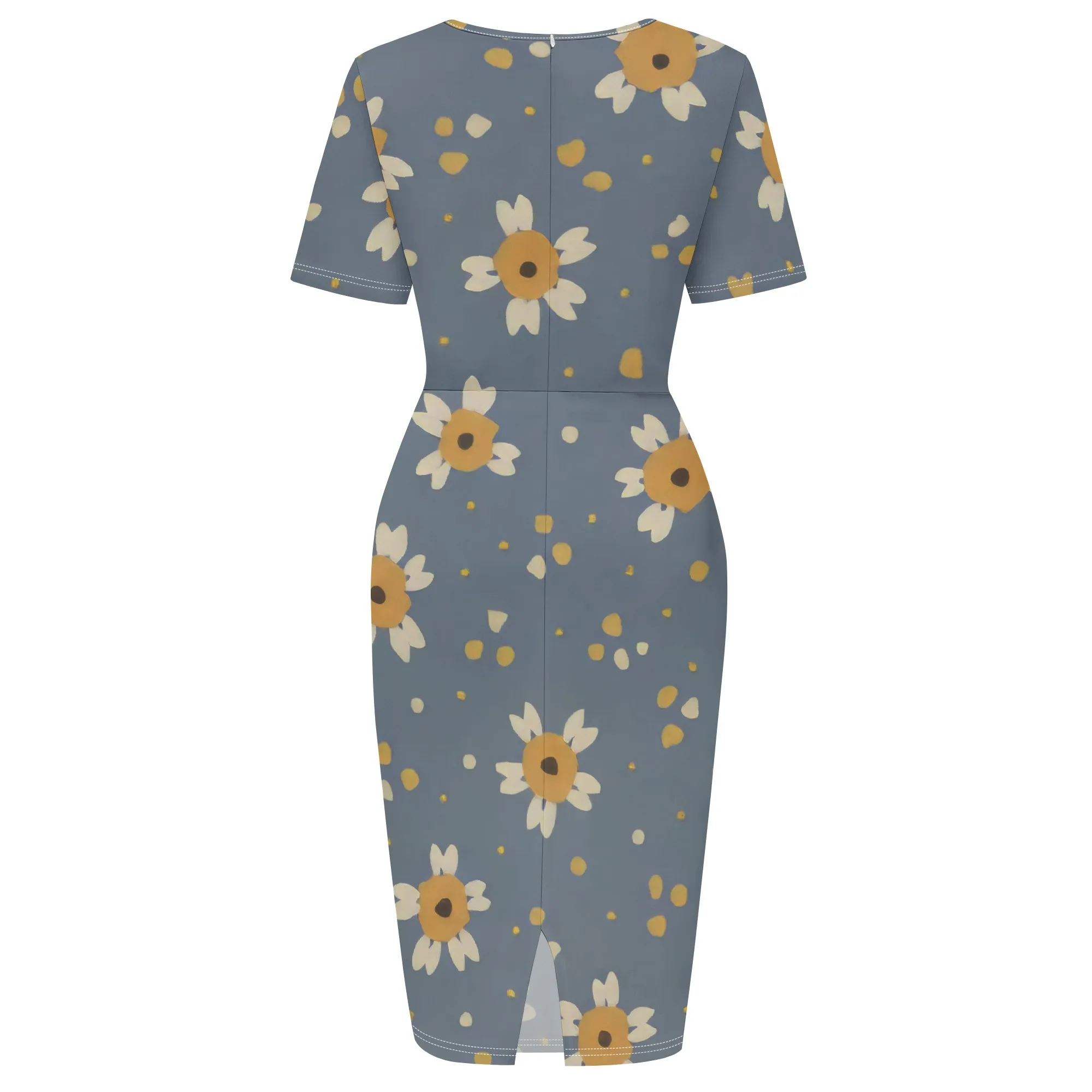 Abito aderente sexy da donna Girocollo estivo Manica corta Elegante stampa floreale Matita Chiesa Cocktail Party Abiti midi