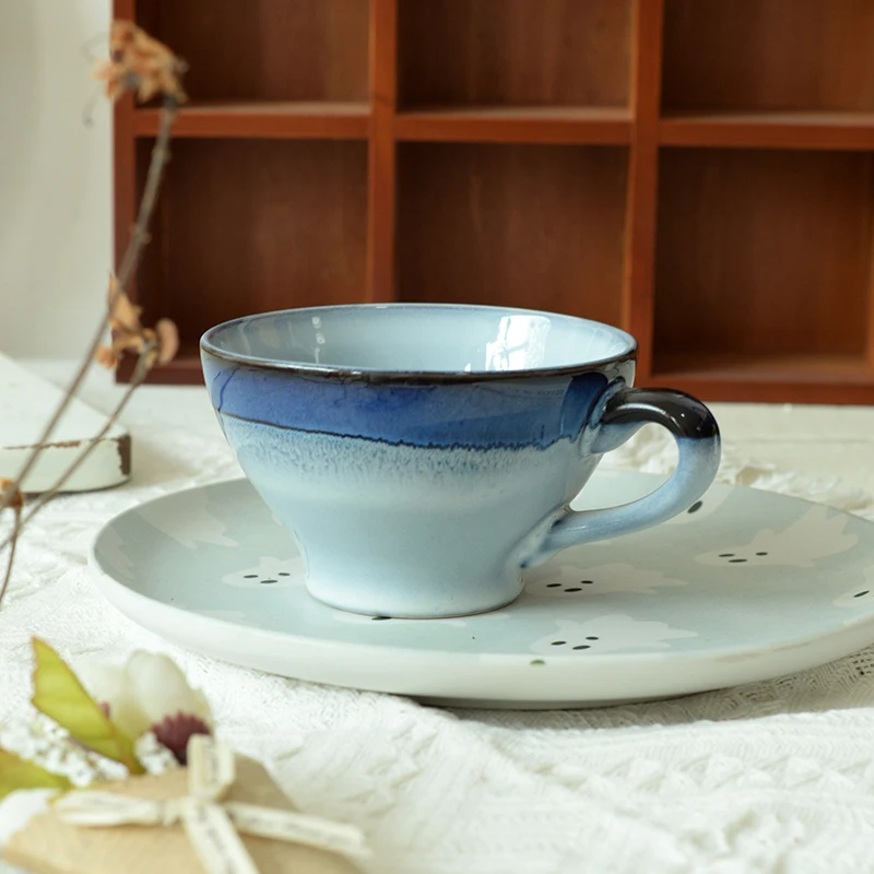 280ml Blue Gradient Coffee Mugs Latte Reaction Glazed Ceramic Cup Personalized Creative Milk Mugs Simple Style