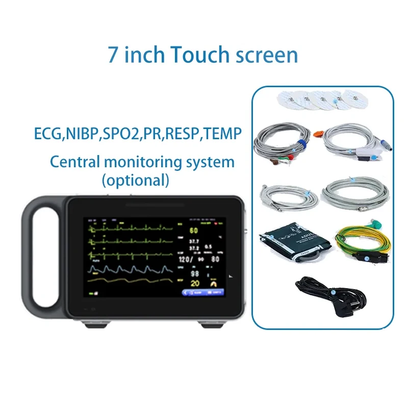 7 inch touch screen Patient Monitor Human/Vet Portable 6 Parameter  ECG NIBP RESP SPO2 PR TEMP  vital signs monitor