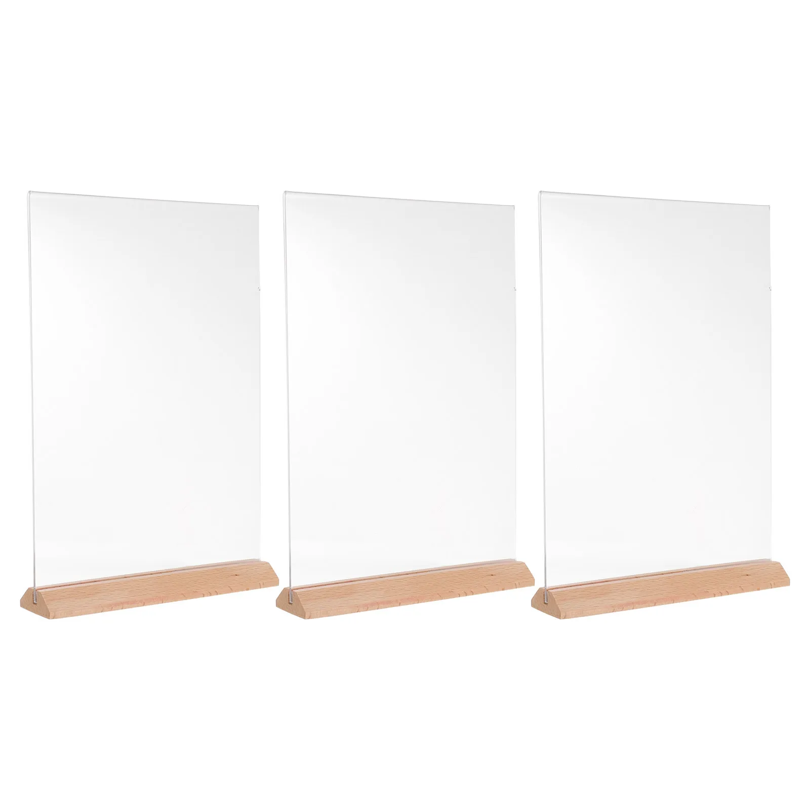 

3Pcs Acrylic Menu Holder Stable T Shaped Wood Base Clear Poster Stand Desktop Table Sign Display Holder A4 Menu Display Stand