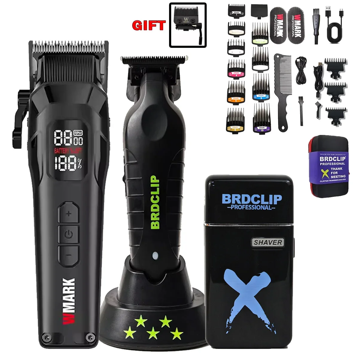 New Professional WMARK NG-8080 BL1T FK701 Hair Clipper Trimmer Shaver High Motor DLC Blade LED Display Men Haircut Machine Base